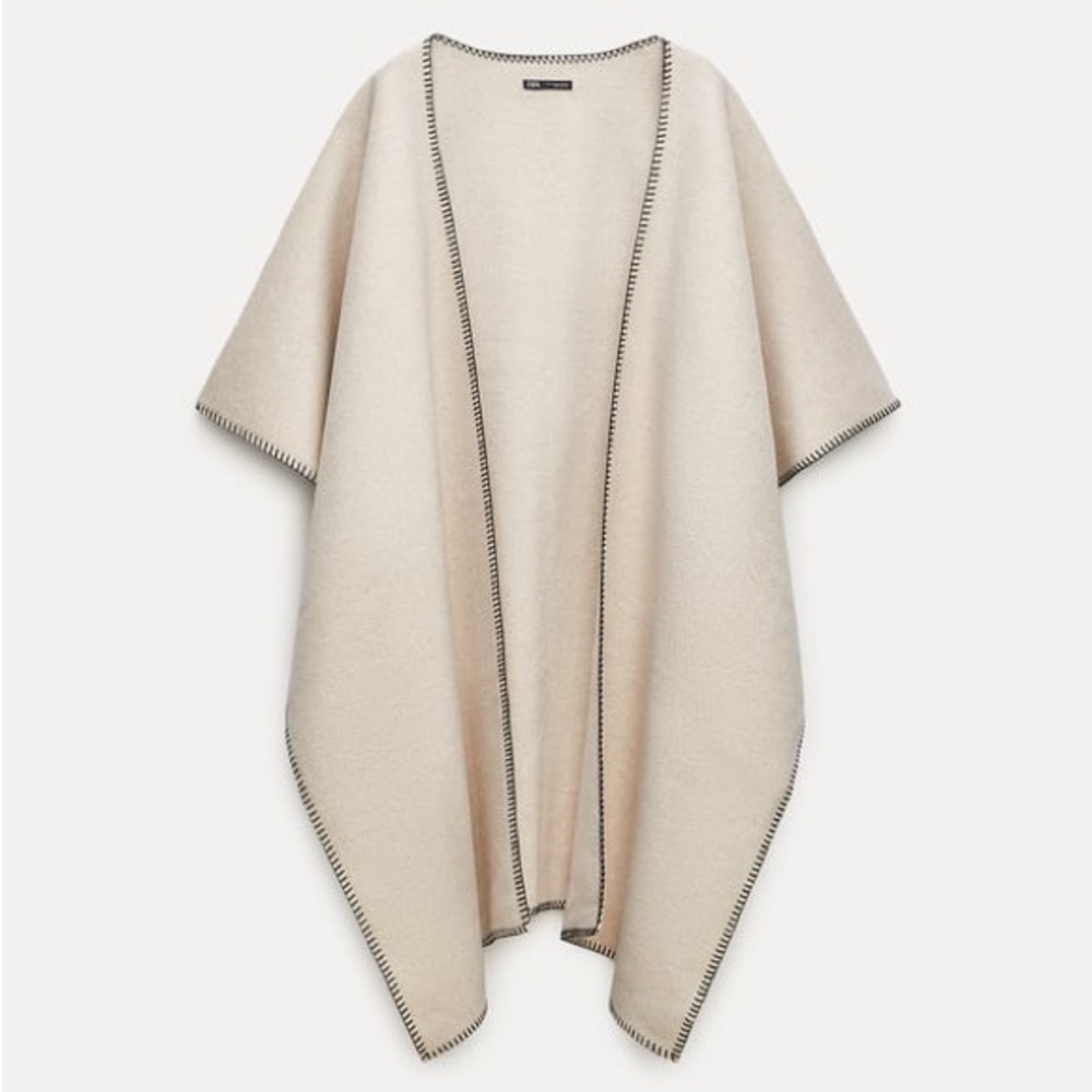 ZARA WOOL BLEND SEAM DETAIL CAPE